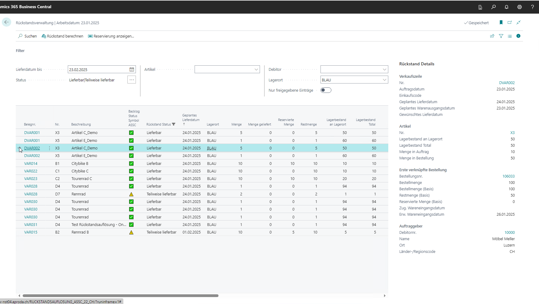 Rückstandsverwaltung zu liefern
