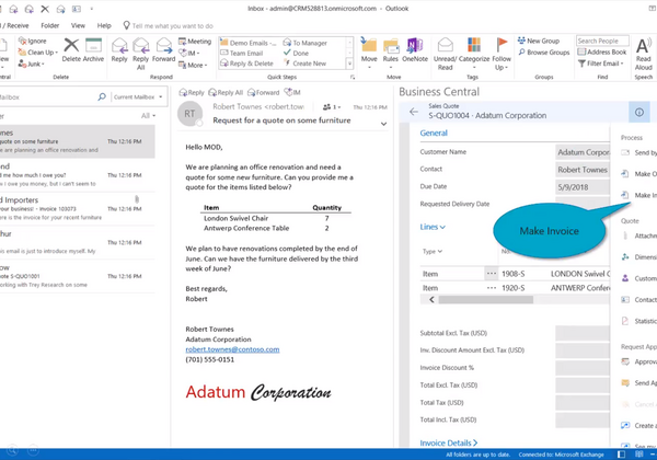 Microsoft Business Central Outlook Integration