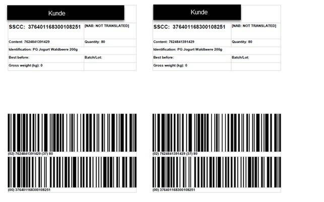 Standardisierte SSCC Etikette