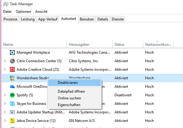 Autostart Programme Taskmanager
