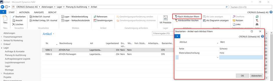 Artikelattribute Dynamics NAV 2017