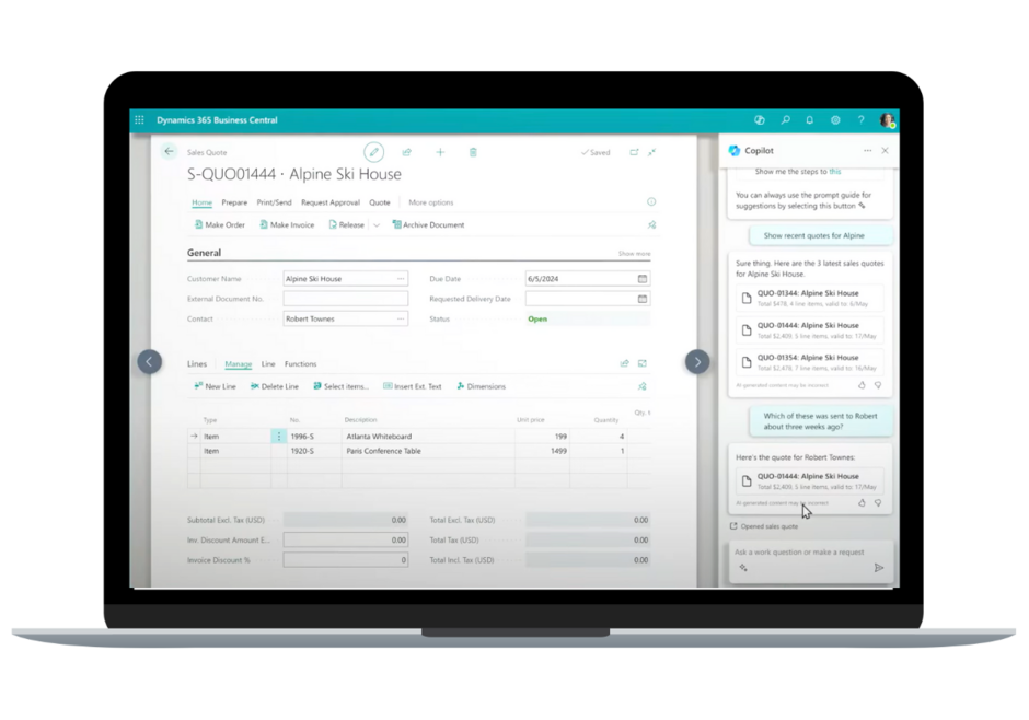 Der Copilot in Microsoft Dynamics 365 Business Central (ERP)