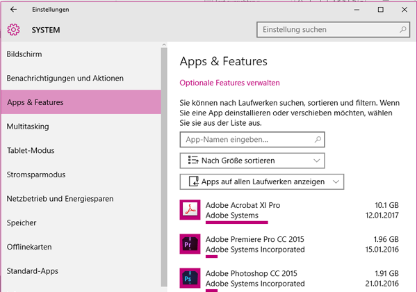 Deinstallieren von Programmen