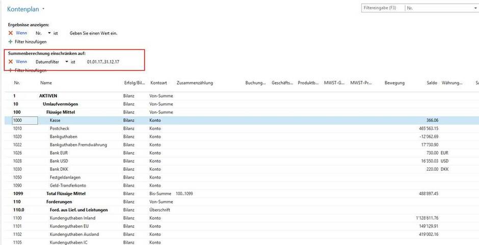Filtermöglichkeiten ERP Software