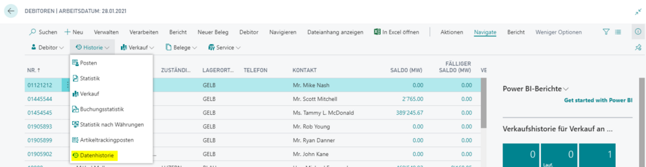 Historydaten für Debitor, Kreditor, Artikel